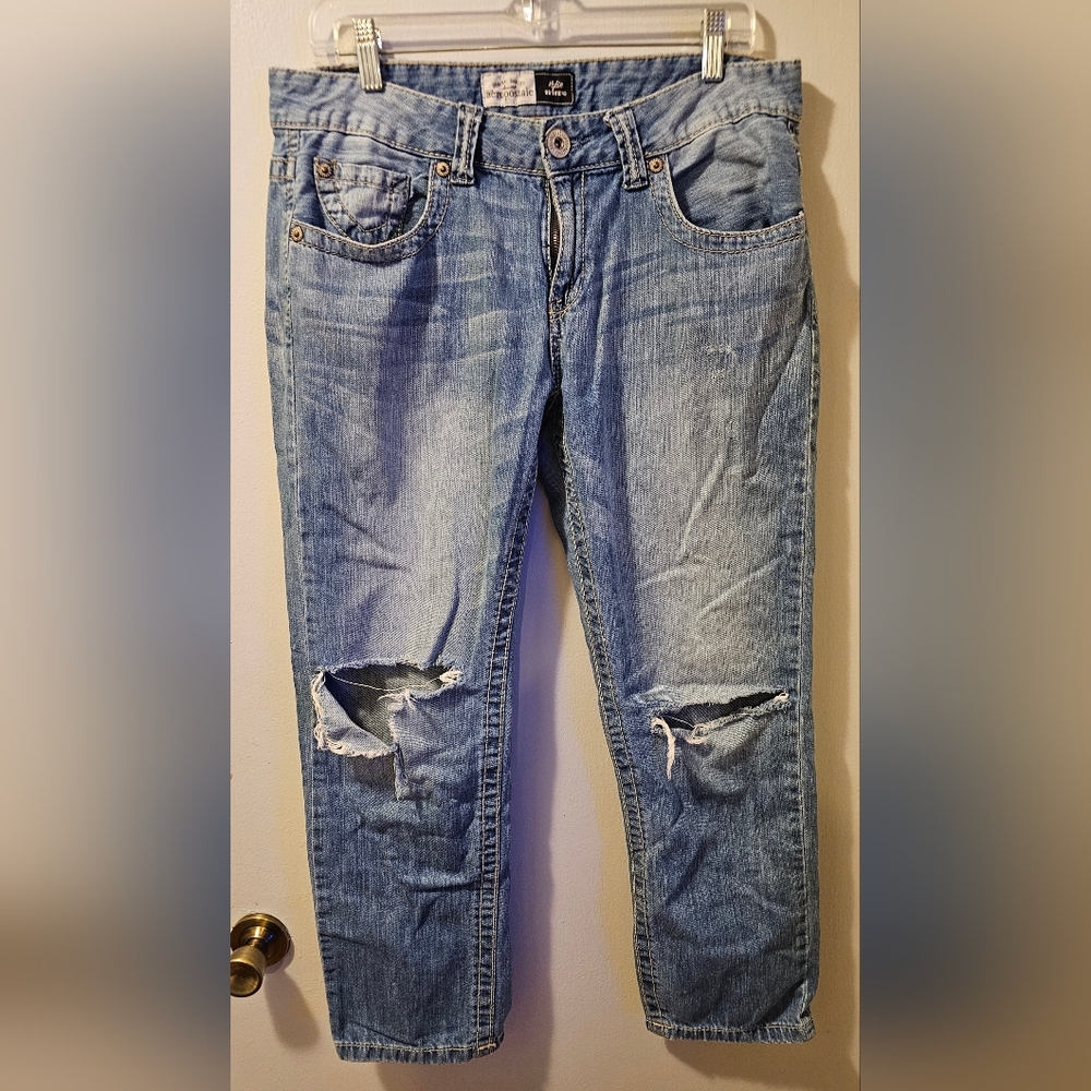 Aeropostale Kylie Blue‎ Jeans Boyfriend Mid Rise Distressed Womens 11/12 Reg